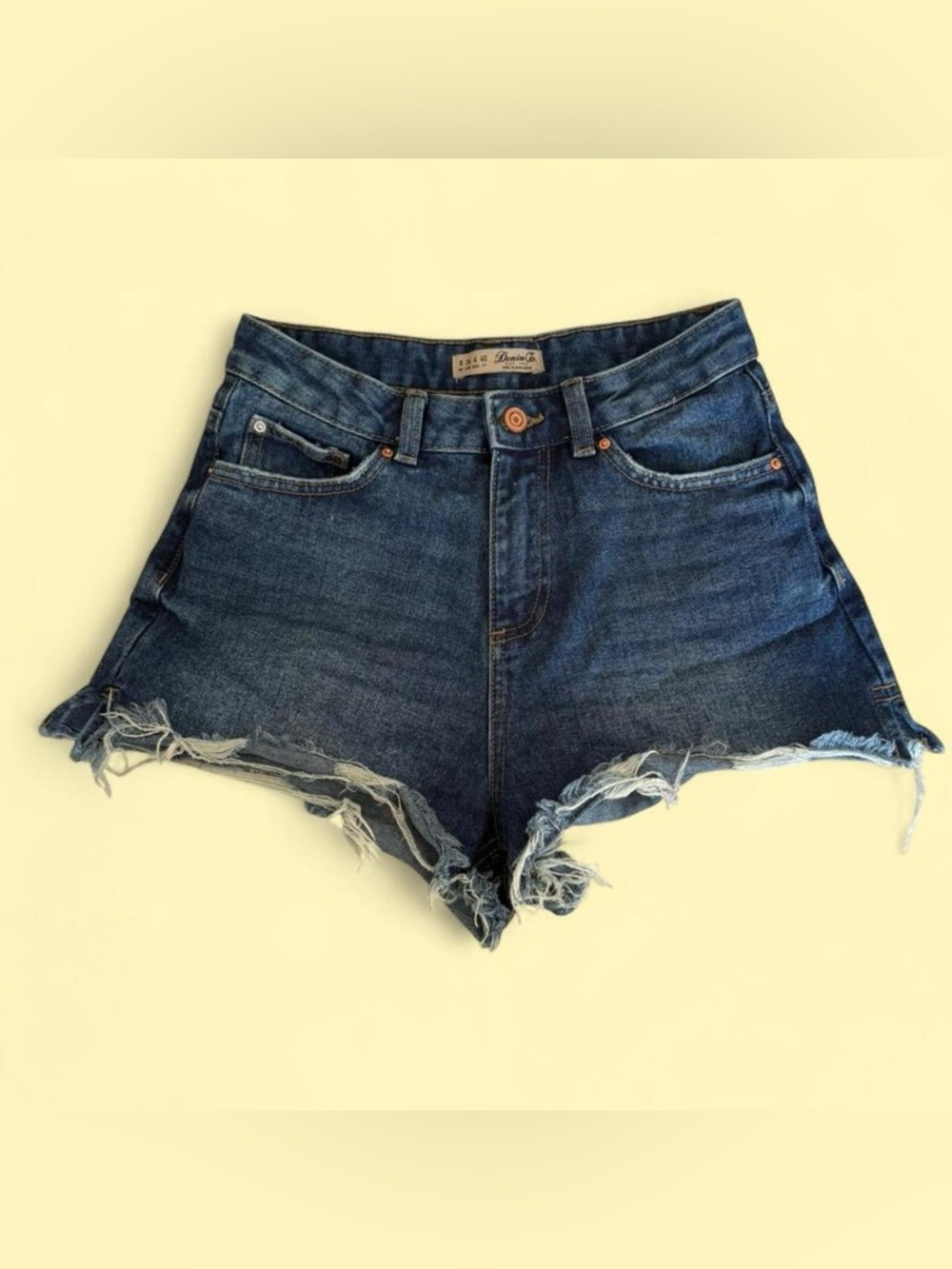 Denim Co Dark Blue Distressed High-Rise Jean Shorts High Rise Cheeky Raw Hem 4